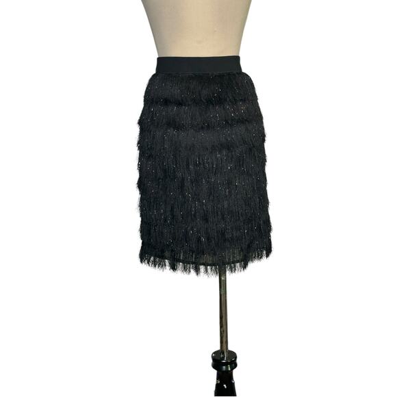 BCBGMaxAzria black metallic fringe skirt size large - Picture 7 of 14